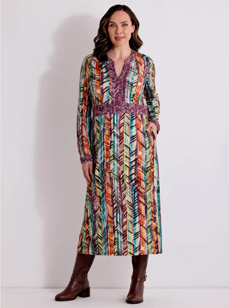 Contrast Notch Neck Shirt Dress