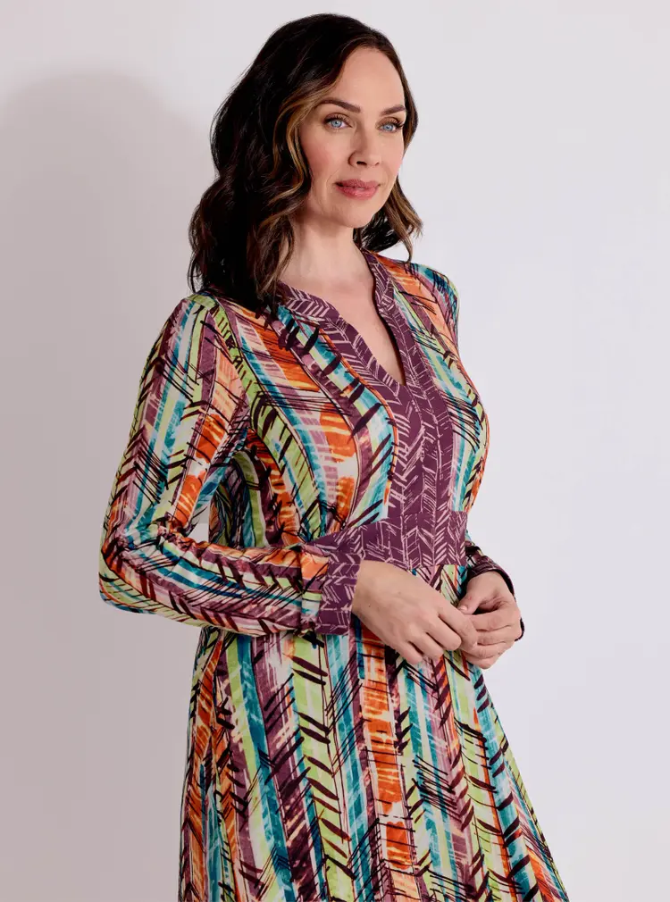 Contrast Notch Neck Shirt Dress