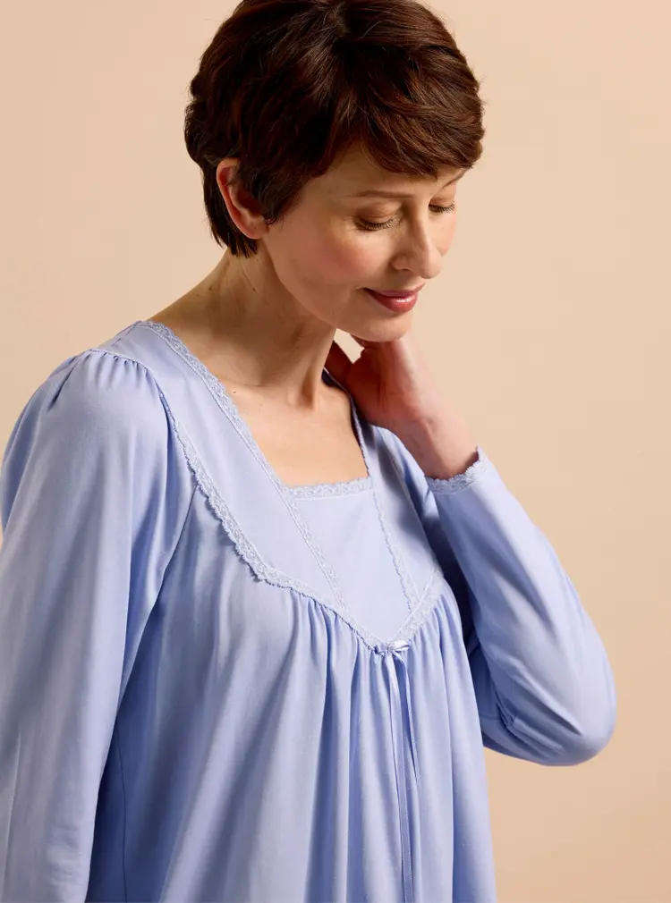 Long-sleeve Lace Trim Nightdress