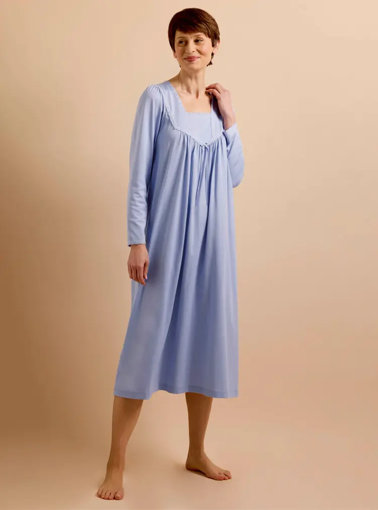 Long-sleeve Lace Trim Nightdress