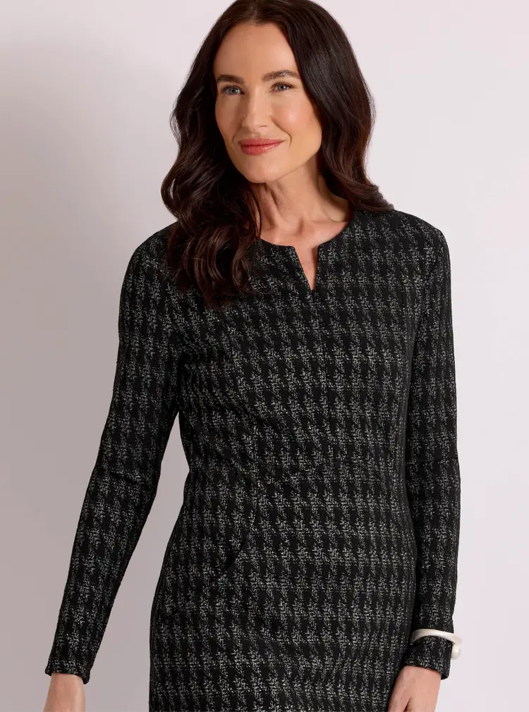 Metallic Houndstooth Jacquard Dress