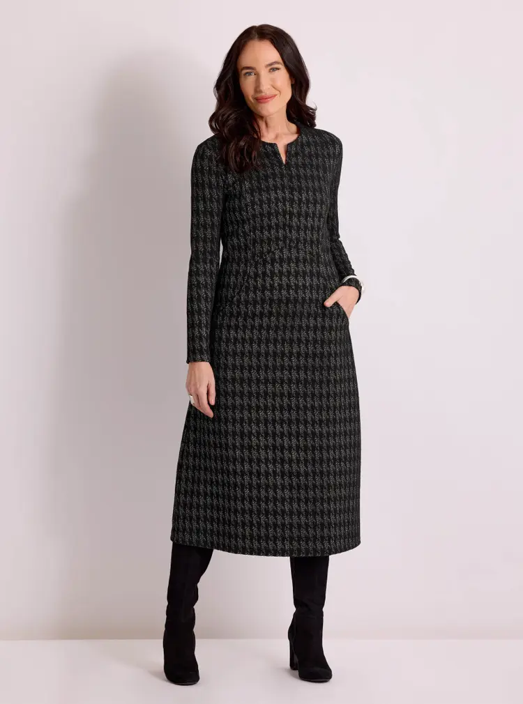 Metallic Houndstooth Jacquard Dress