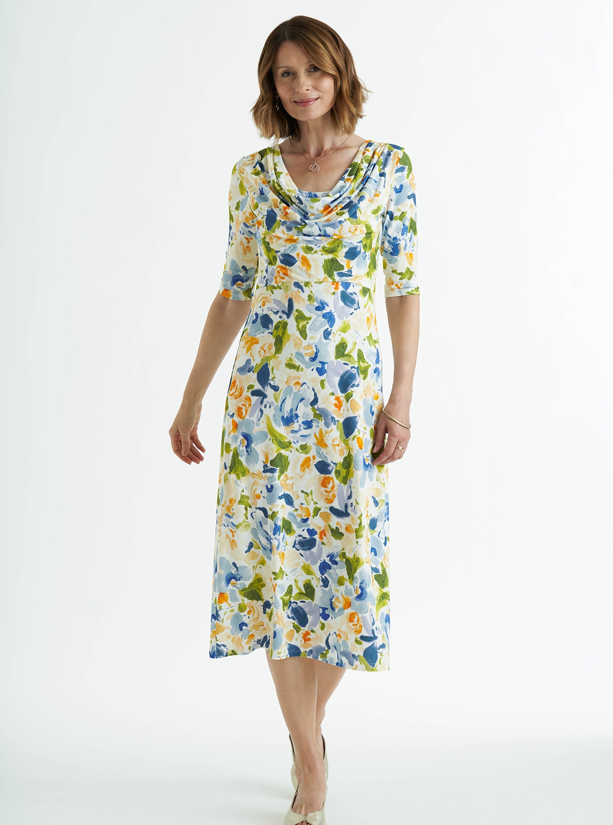 Pastel Cowl Neck Jersey Dress David Nieper