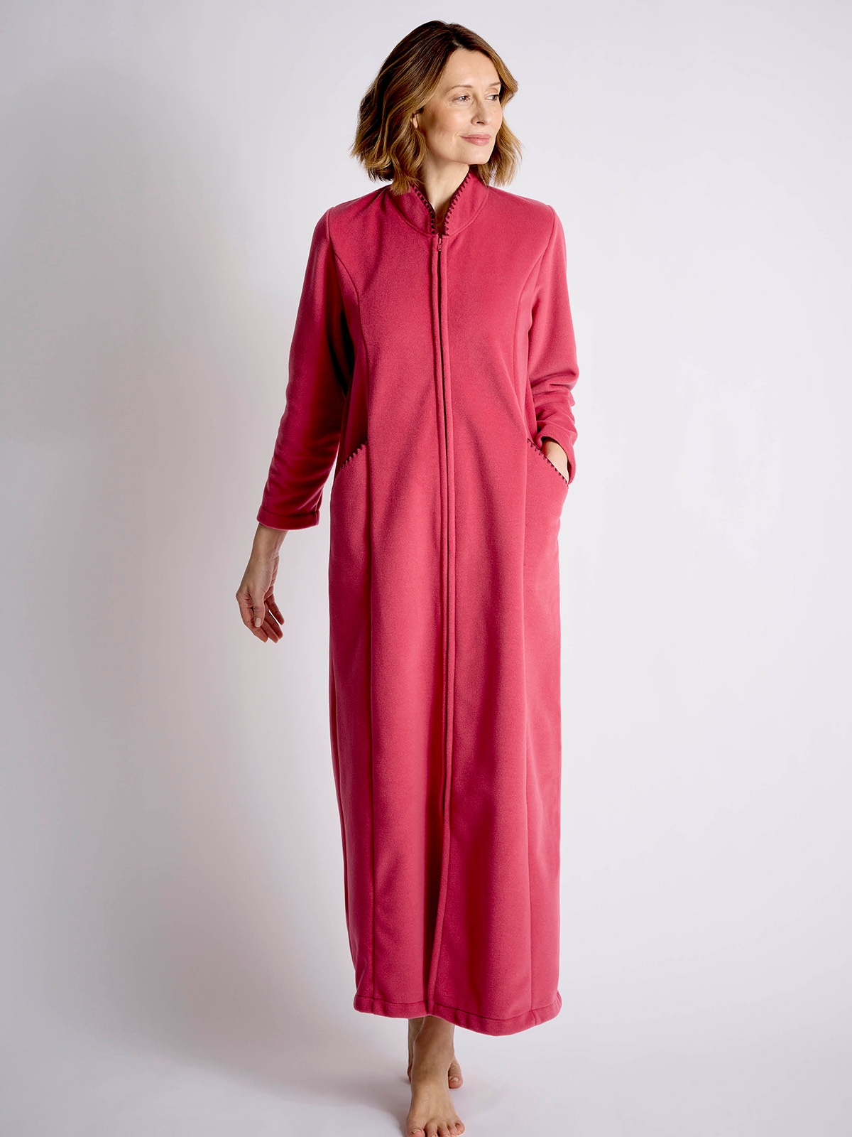 Soft Zip up Fleece Gown in Moonstone Dressing Gowns David Nieper David Nieper