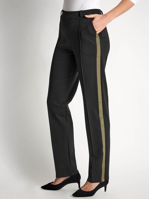 Black pants gold stripe top
